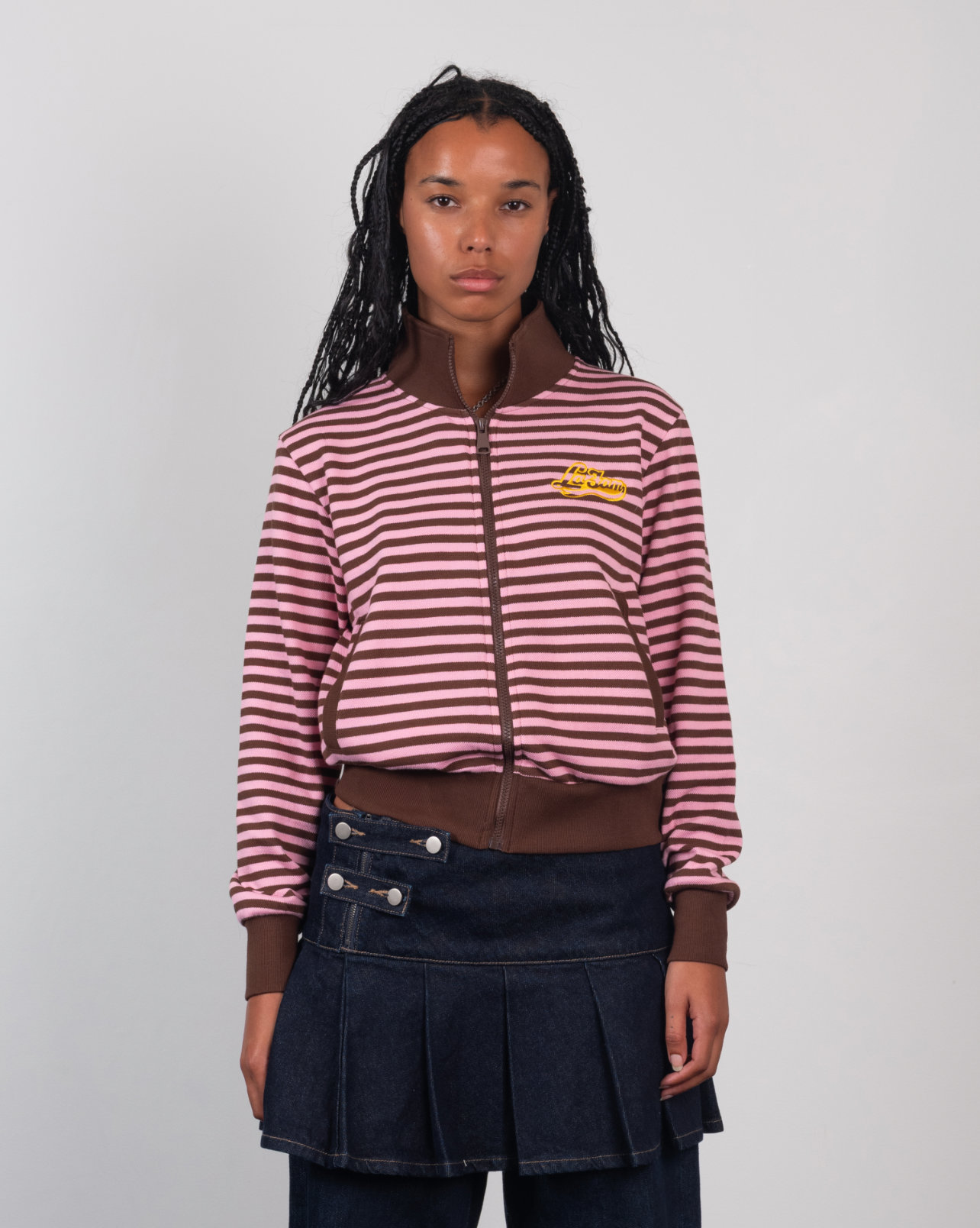 striped zipper pink/brown – La Fam