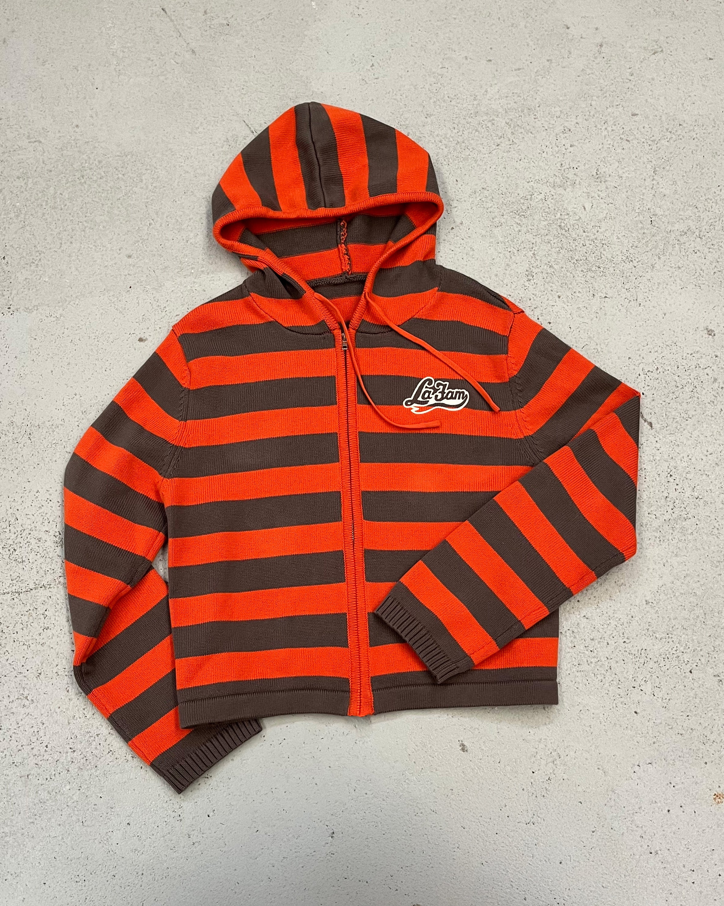 Knit striped hoodie orange /grey – La Fam