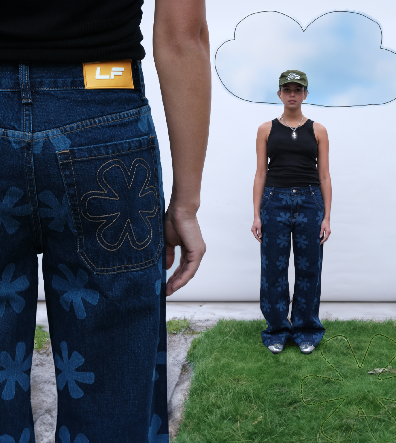 Flower lasered jeans