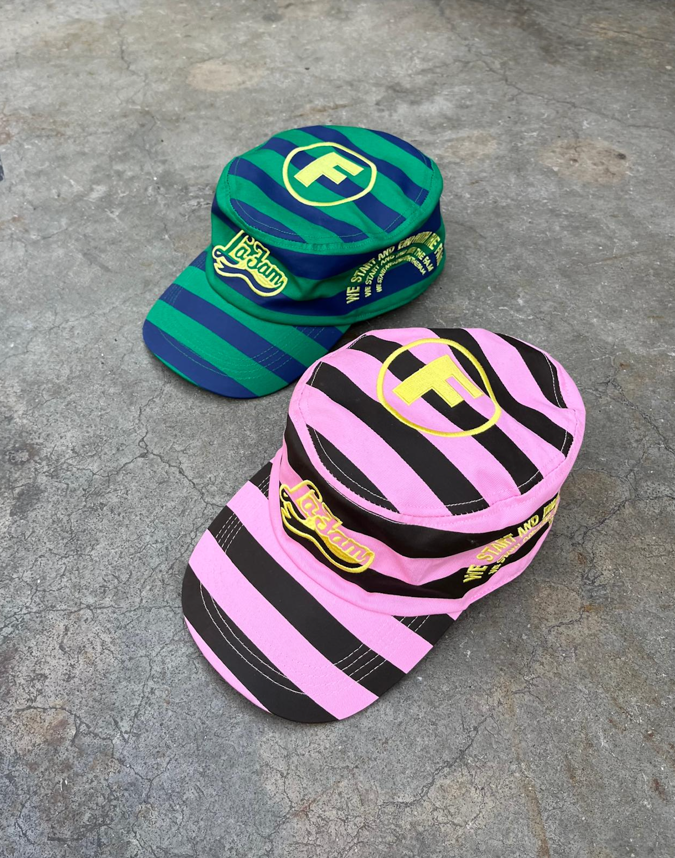 striped f cap pink