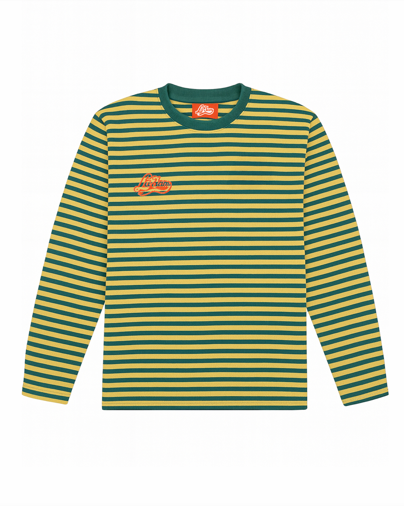striped college logo longsleeve green/yellow – La Fam