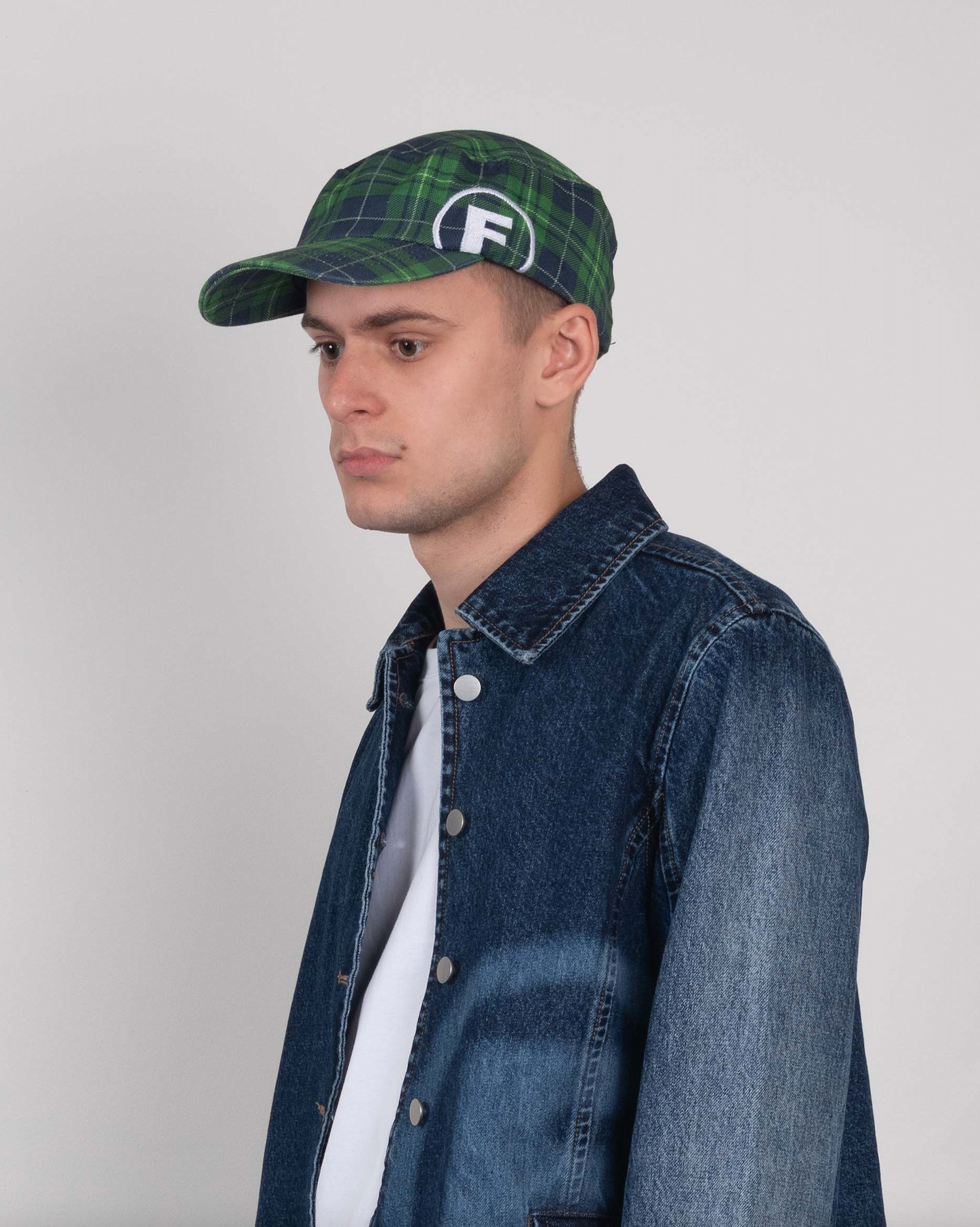 checkered f caps green