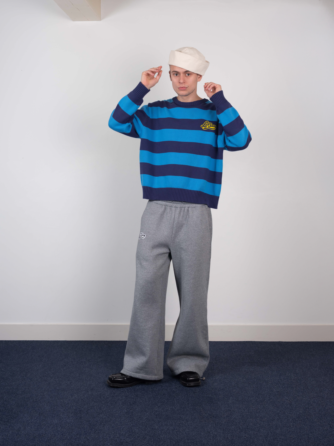 striped knit sweater dubbel blue