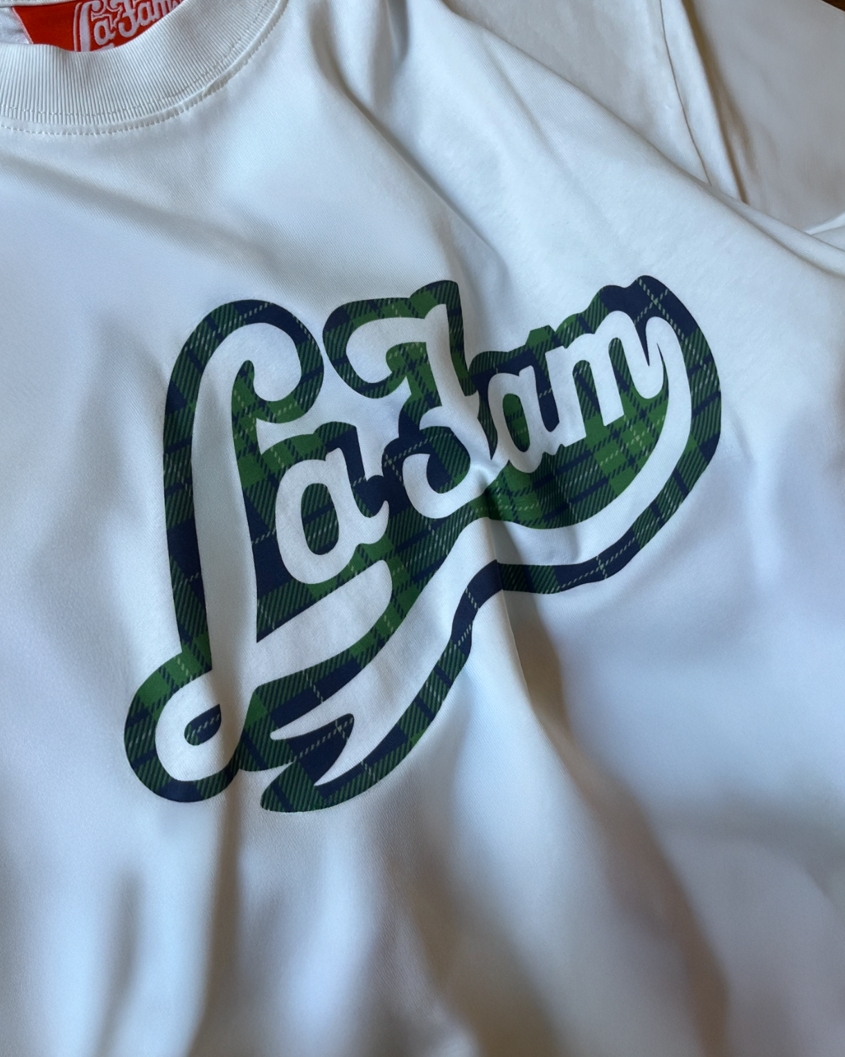 white checkered logo tee
