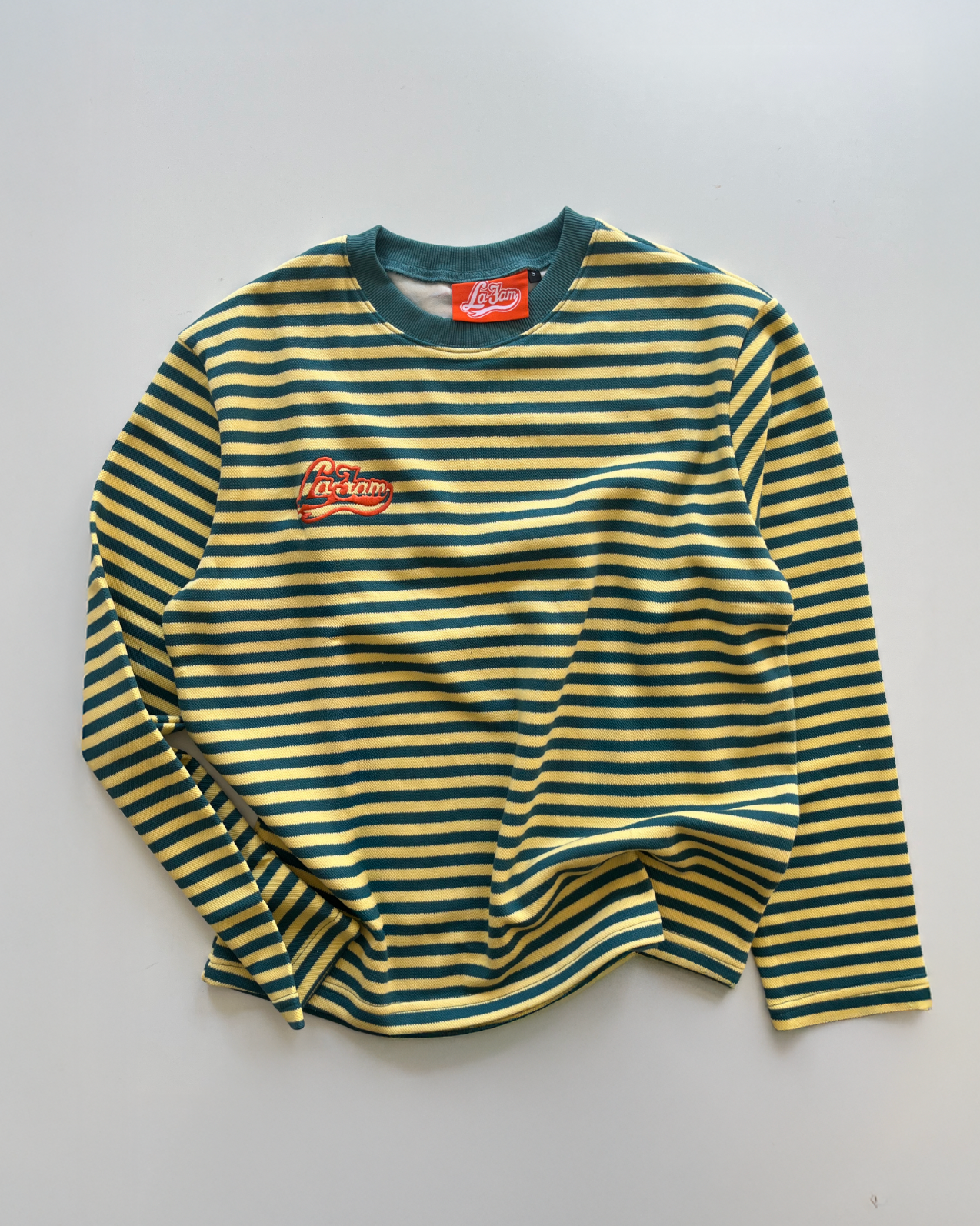striped college logo longsleeve green/yellow – La Fam
