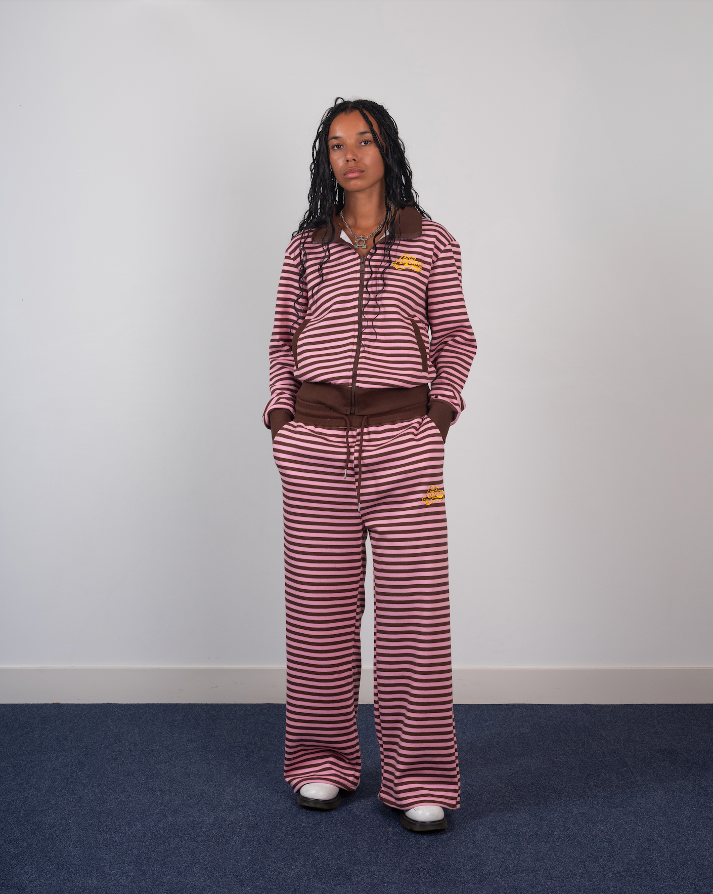 striped pants pink/brown