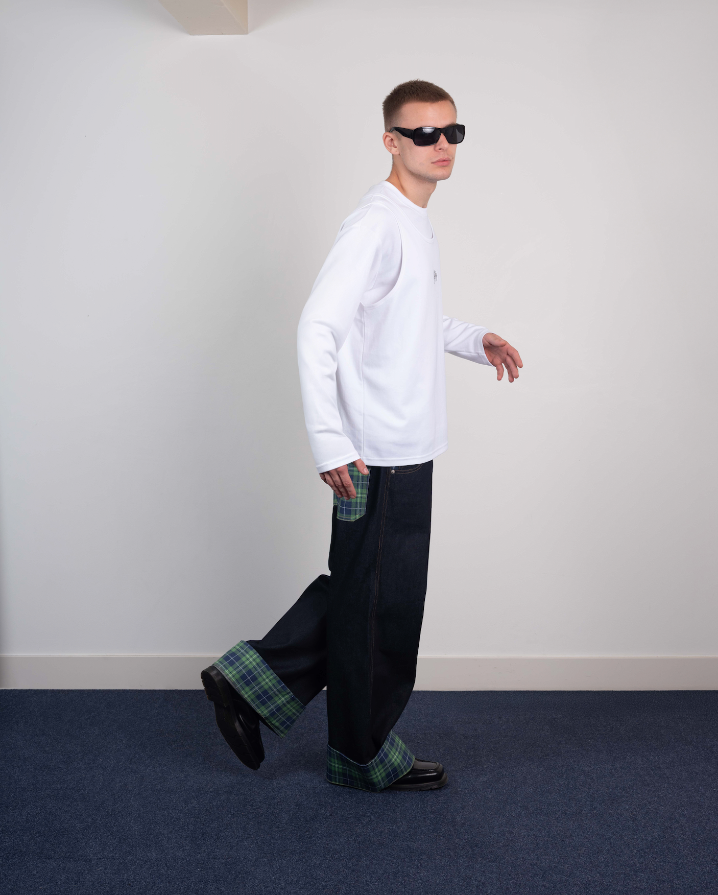 Checkered F denim jeans