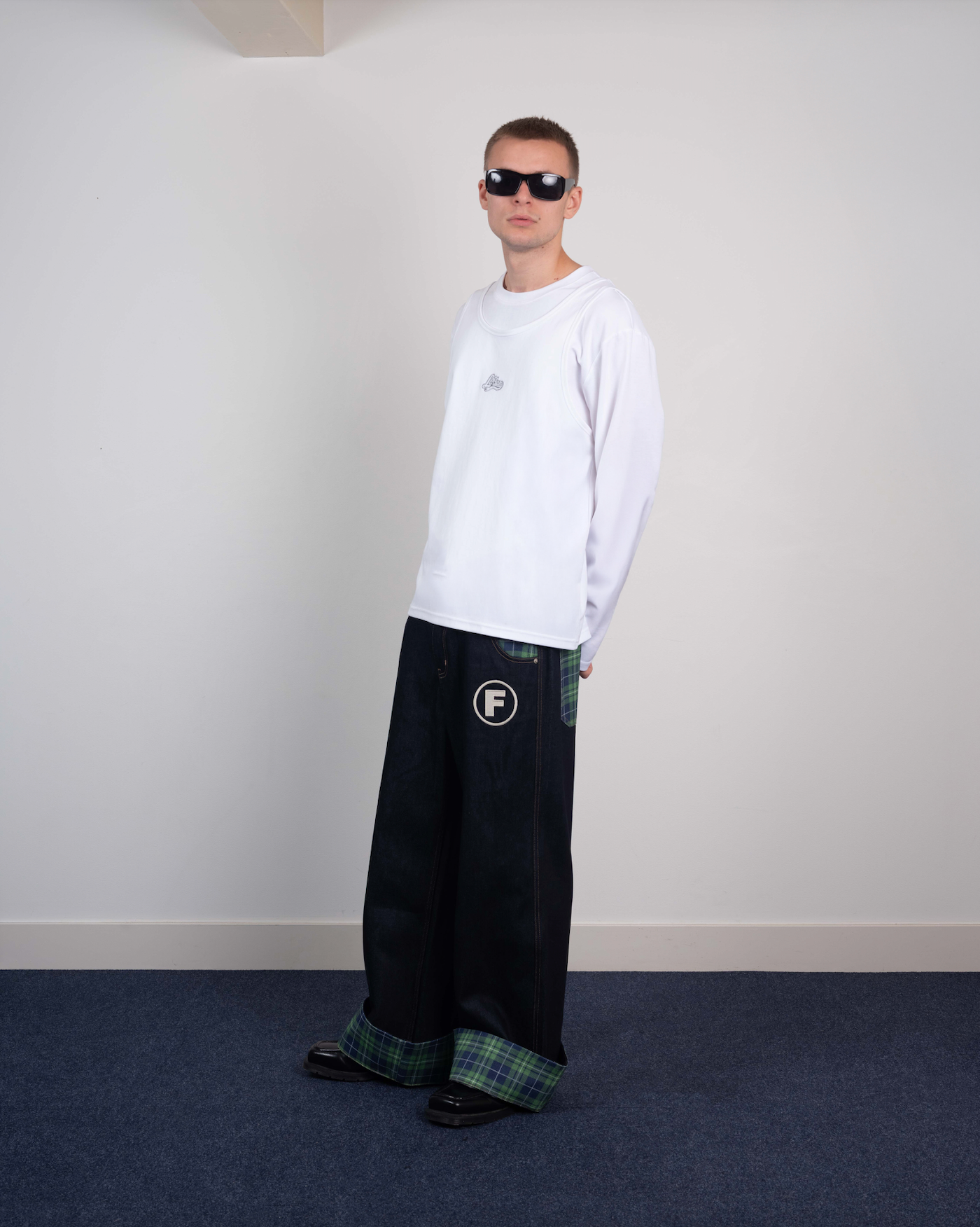 Checkered F denim jeans