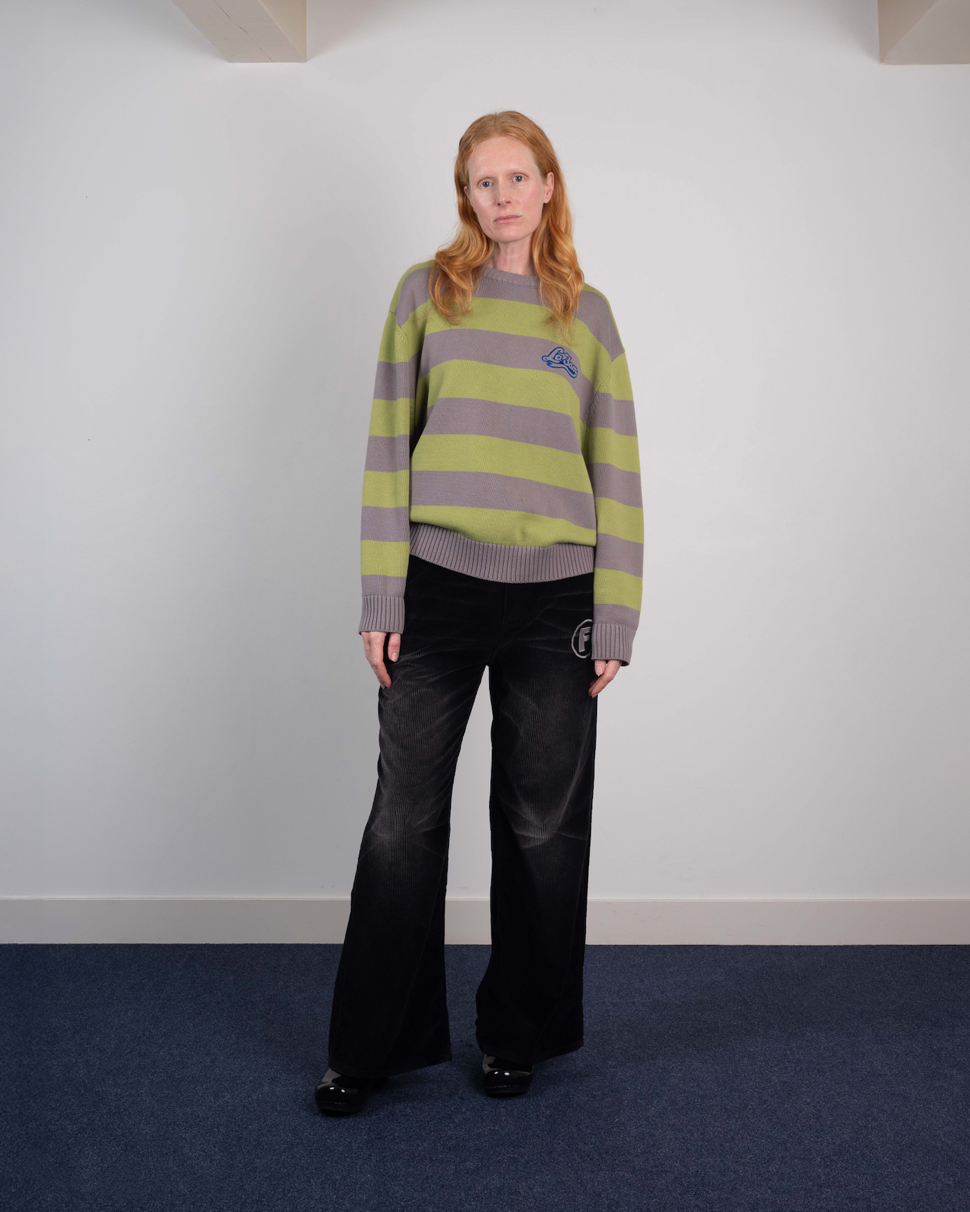 striped knit sweater green/grey