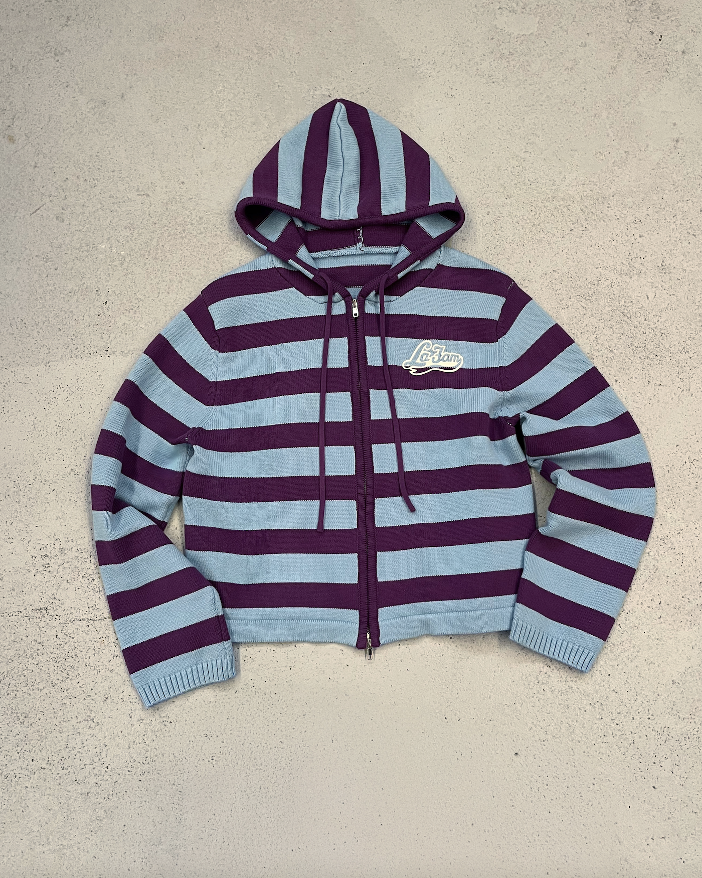 knit striped hoodie baby blue/purple