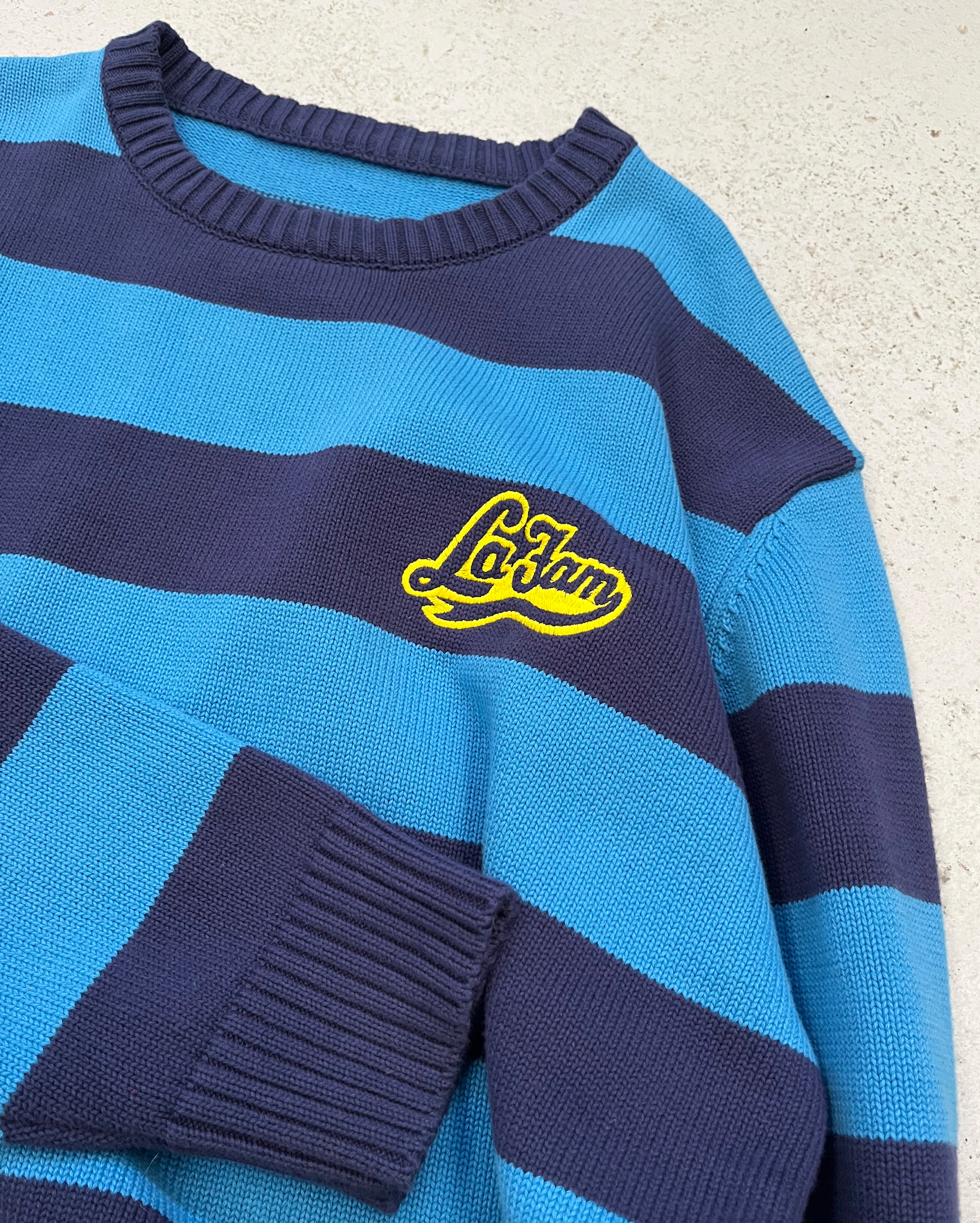 striped knit sweater dubbel blue – La Fam