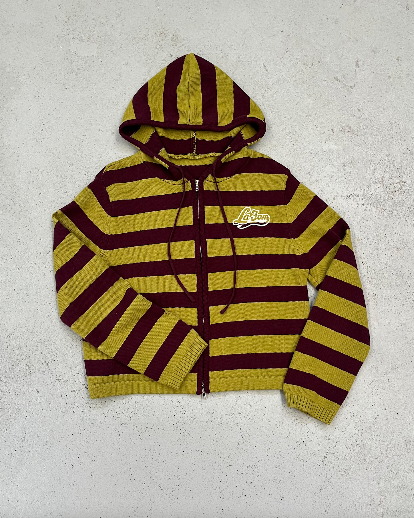 knit striped hoodie green/burgundy – La Fam