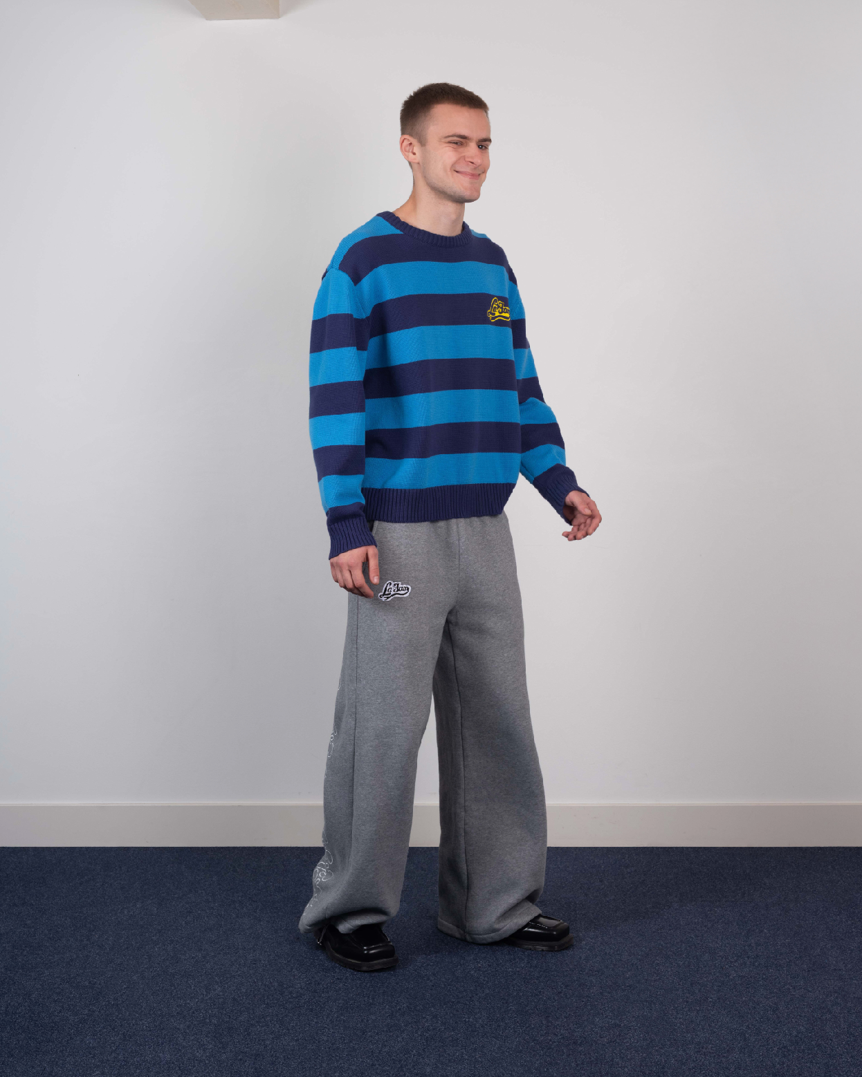 striped knit sweater dubbel blue – La Fam