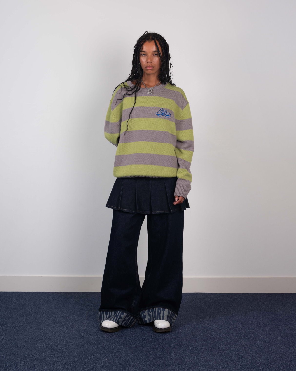 striped knit sweater green/grey – La Fam