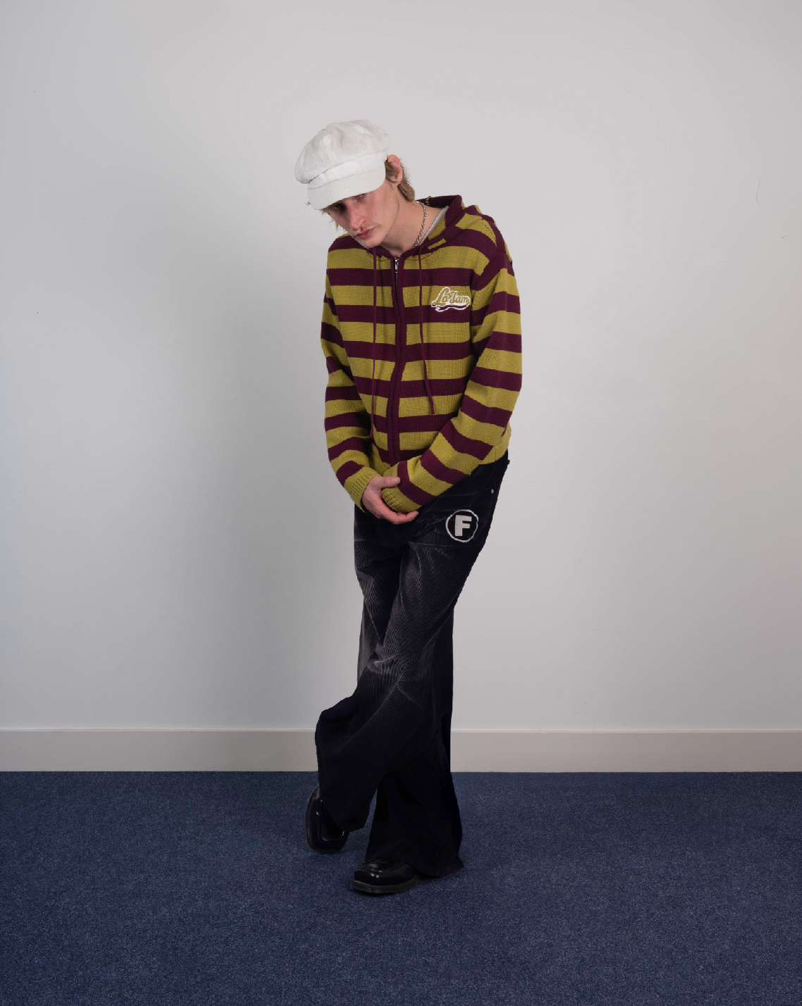 knit striped hoodie green/burgundy