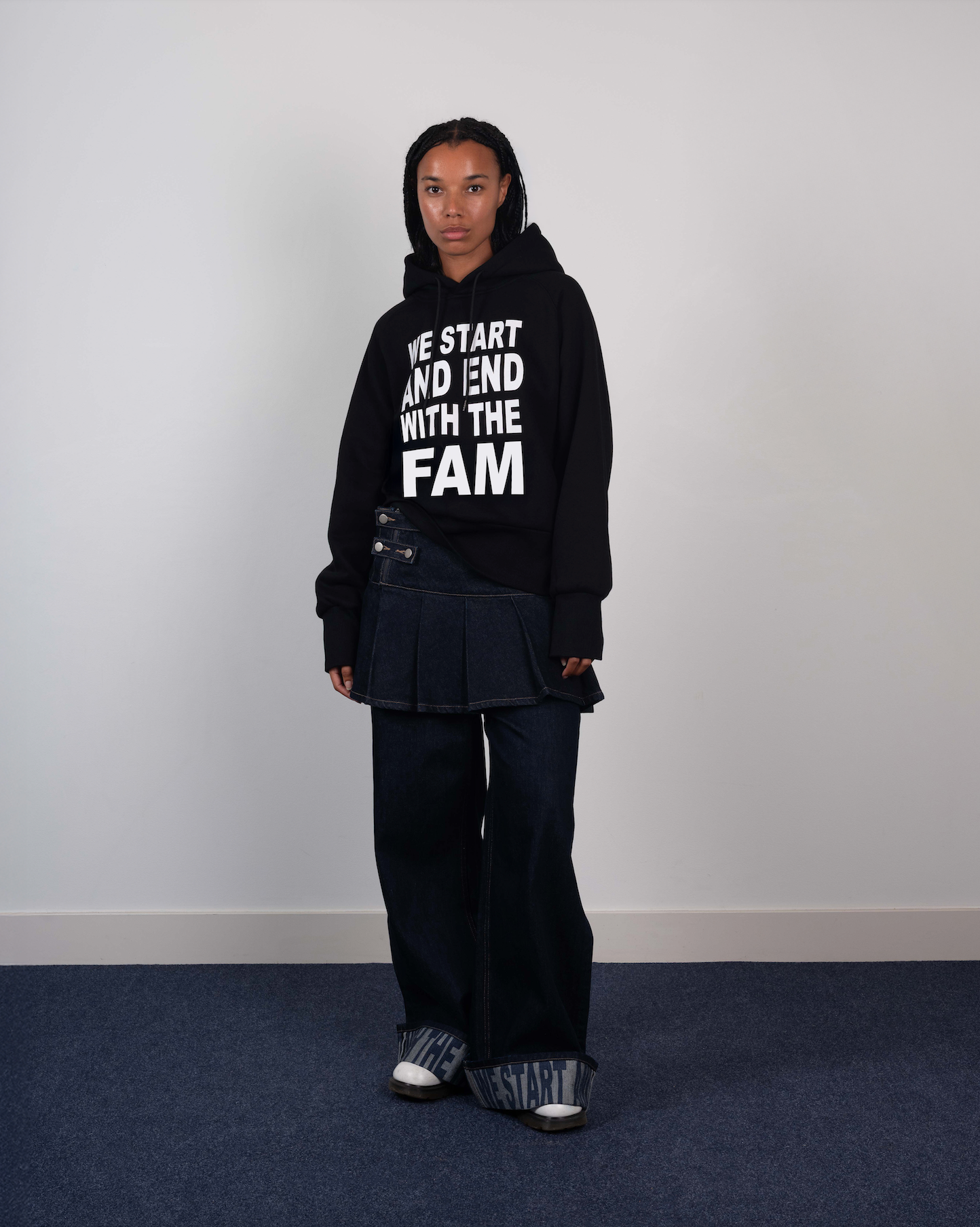 we start and end with the fam hoodie black