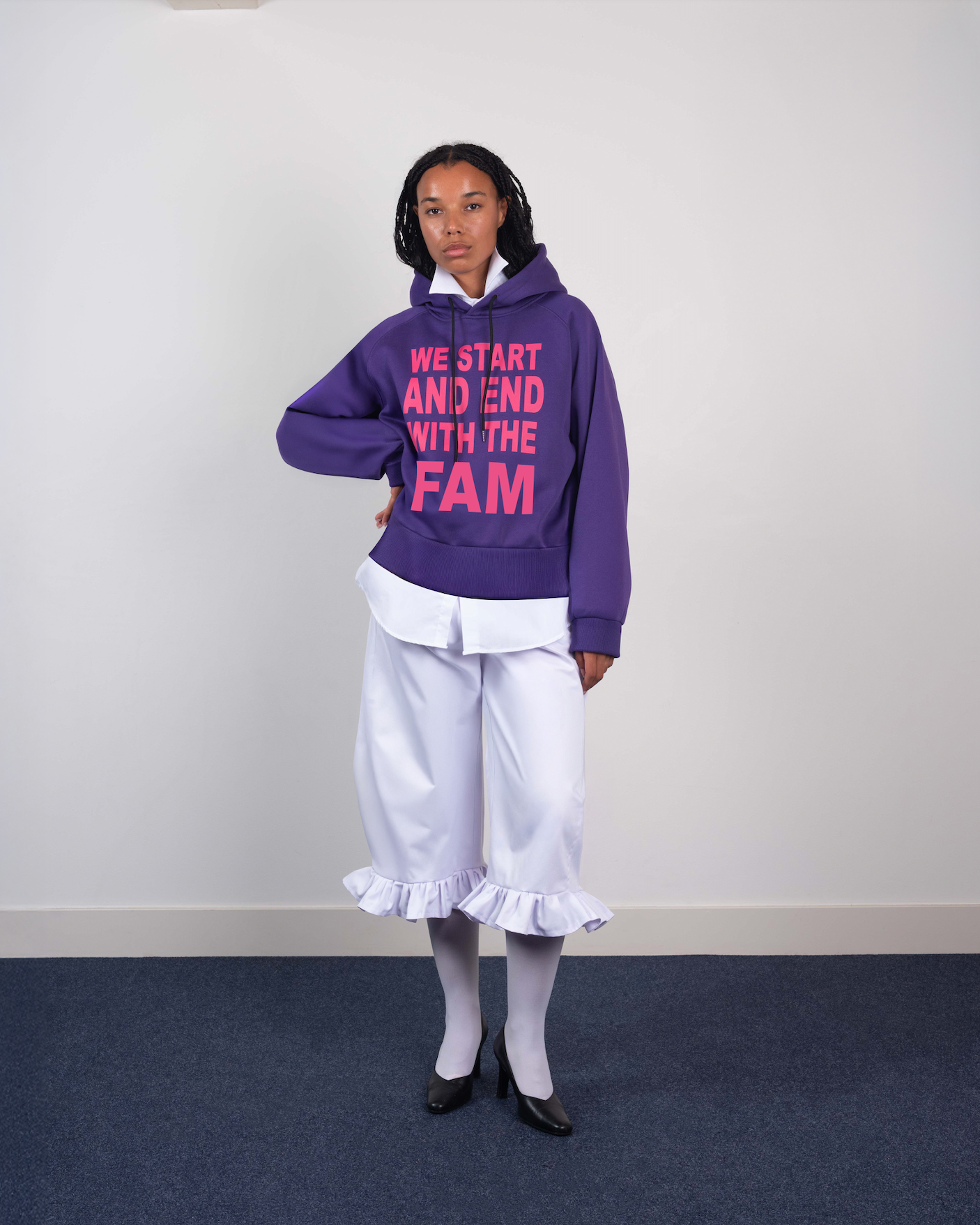 we start and end with the fam hoodie purple