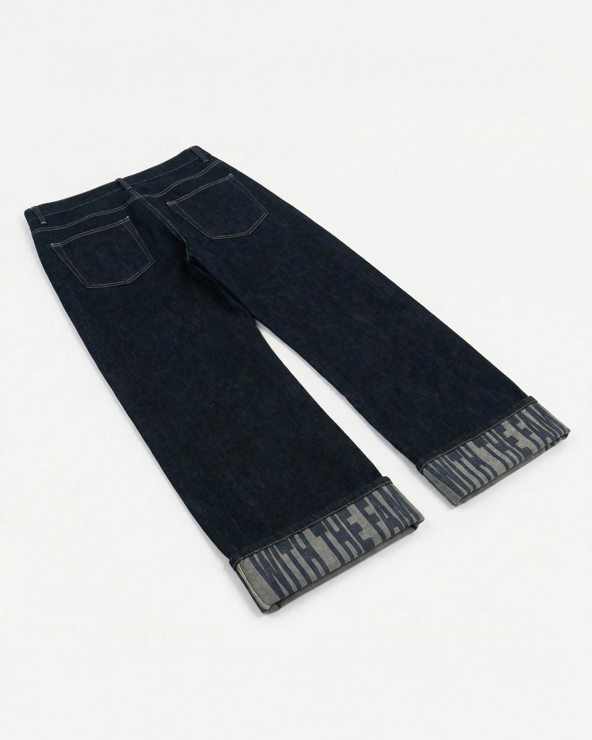 Denim slogan jeans – La Fam