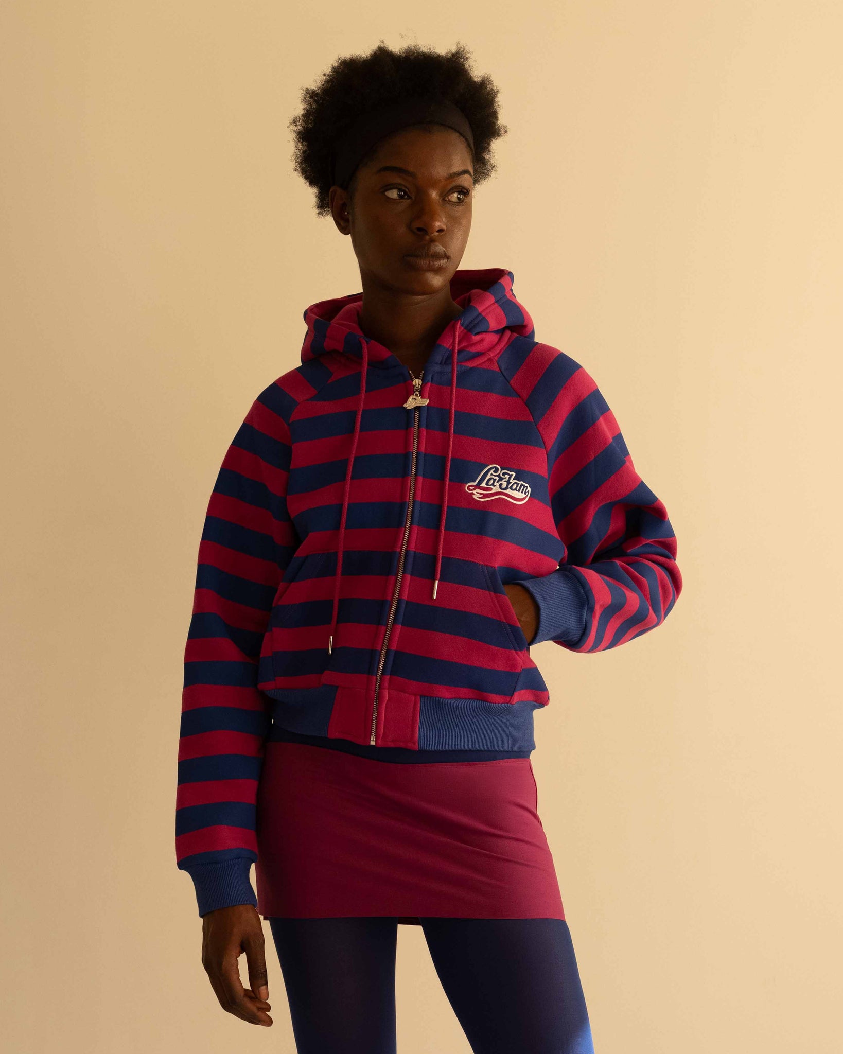 Striped zipper navy/pink